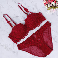 Load image into Gallery viewer, 2019 lace women's underwear push up female bra and brief sets half cup beautiful lolita plus size brassiere panties set