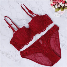 Load image into Gallery viewer, 2019 lace women's underwear push up female bra and brief sets half cup beautiful lolita plus size brassiere panties set